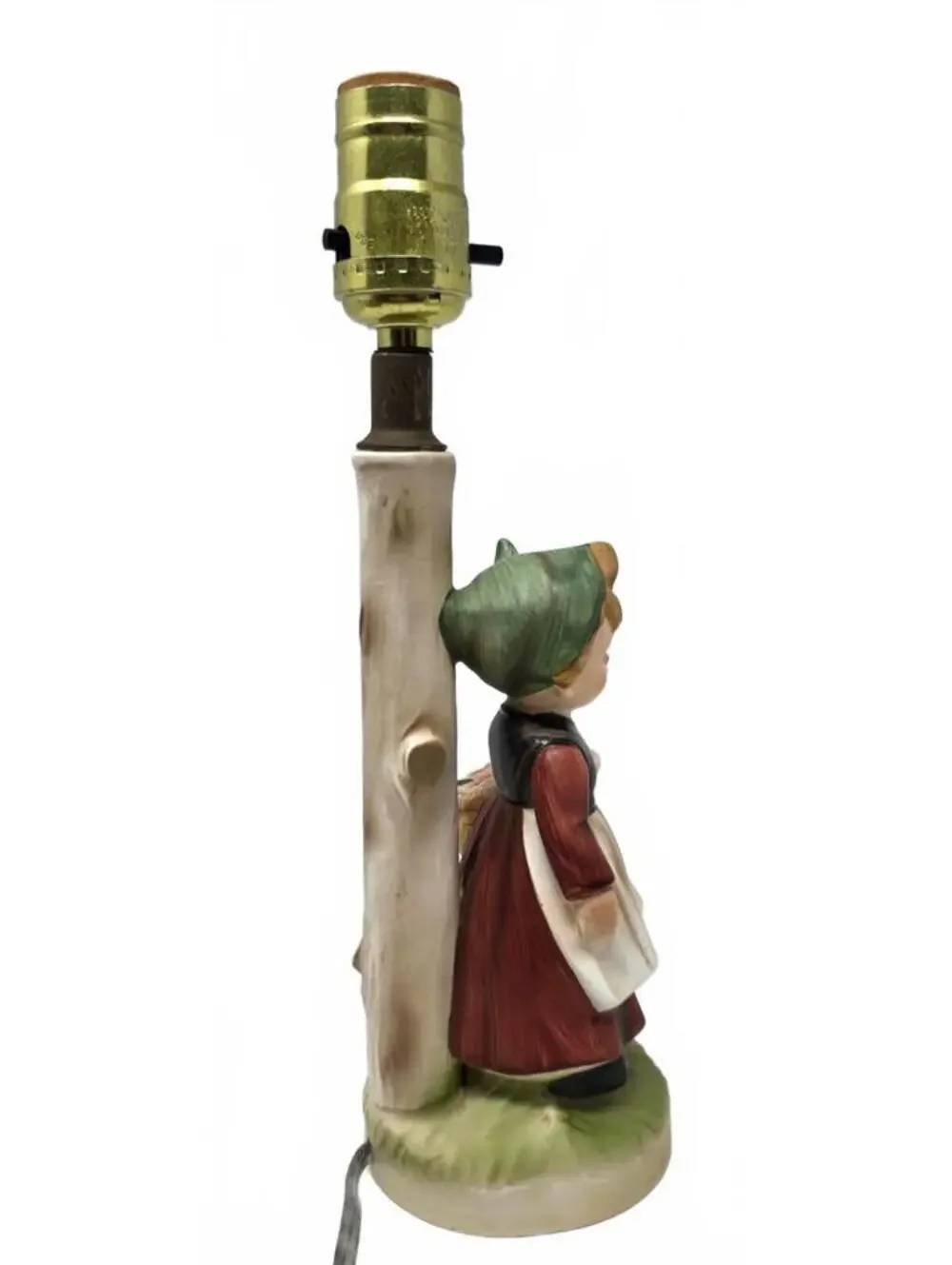 Vintage Ceramic Girl Flower Basket Figural Lamp Hummel Style Cottage Decor